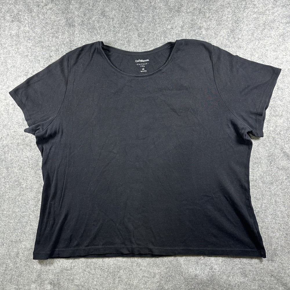 Croft & Barrow Classic Tee T-Shirt 1X Black Solid Cotton Blend Short Sleeve